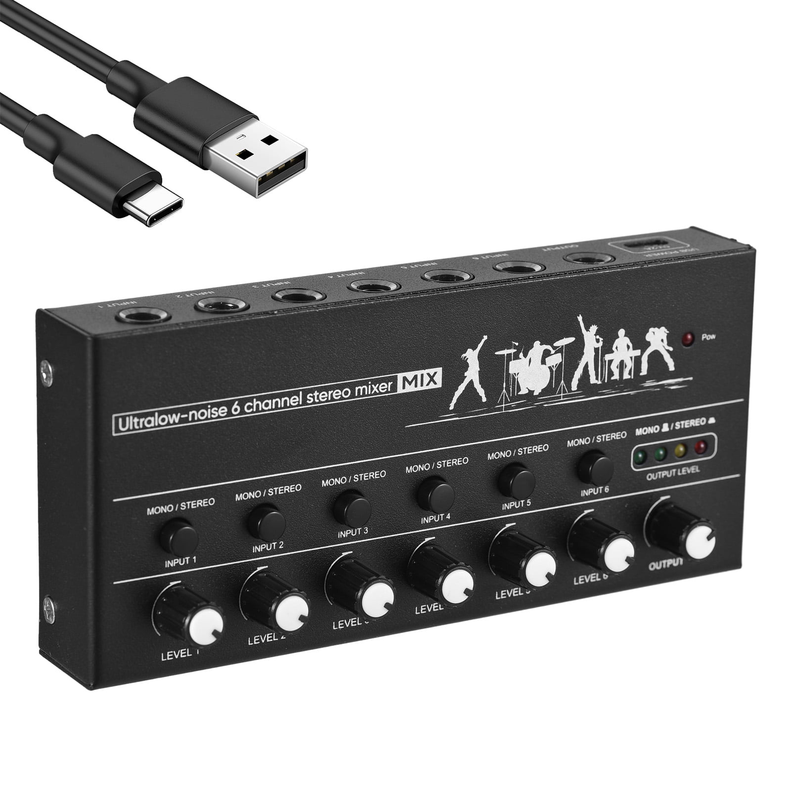 Audio Mixer,6-channel Audio Stereo Metal Shell Usb Stereo Line Mono/6.5 Dual Channels Shell Usb Type-c 6.35mm Mono/6.5 Dual Dsfen Mewmewcat Rusuo 6-channel Mer Stereo Line Mer Metal