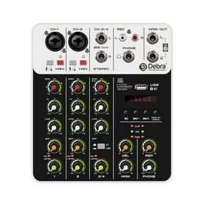 Audio Mixer D Debra Audio V4 4-channel Audio Mixer with Per Mics, MP3/USB Bluetooth, 48V Phantom Power for Live, Wedding, Party, Recording Broadcast