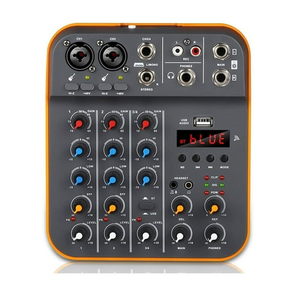 Audio Mixer Fuluode V4 Sound Mixing Console USB Record Computer 48V Phantom Power Delay Repaeat Effect 4 Channels USB