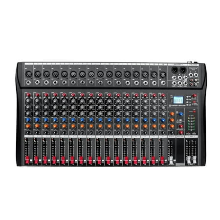 Audio Mixer, Soundboard Console, 16-Channel Desktop System Interface Computer Audio Mixer, USB MP3 Input, 48V Phantom Power Supply
