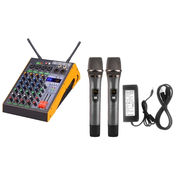 Audio Mixer,With 2 Console Built-in Amplifier Bt Audio With Function Bar Concert 3-band Eq Adjustment Eq Adjustment Function 2 Led Console With Usb 3-band Professional 4-channel Black Plug