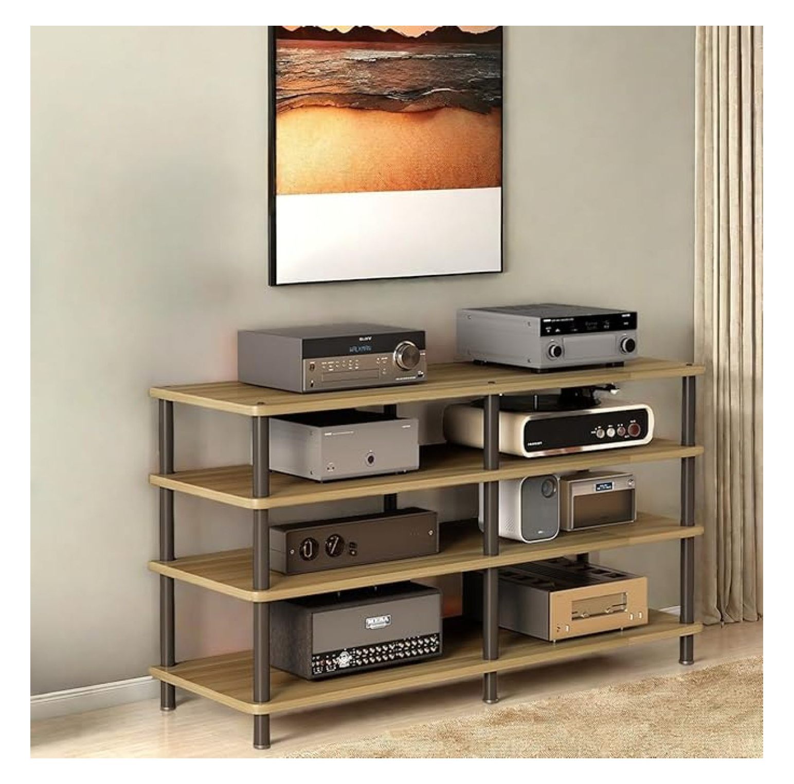 Audio Rack AV Media Stand, Heavy Duty TV Console Stand, 4-Tier ...