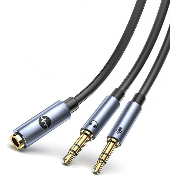 Audio Splitter, Headset Splitter 0.3 m (Double 3.5 mm Male to 3.5 mm Female) Headset Adapter 1 to 2 Jack for Headphones, Headset, Laptop, PC etc.