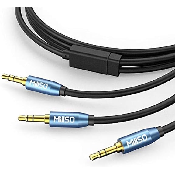 Audio Splitter, SapphireBlue&Gold-Plated 8 Feet 3.5mm Male to 2 Male Audio Splitter, TRS Stereo Jack Headphones Adapter Cable for Smartphone, Computer, Mp3, Earphone, Speakers