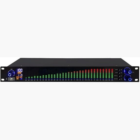 Audio Stereo Graphic Equalizer, Professional 2-Channel Graphic Equalizer with LED Light Display 10 Preset Effects & Automatic Noise Reduction Low/Mid/Treble Independent Adjustment