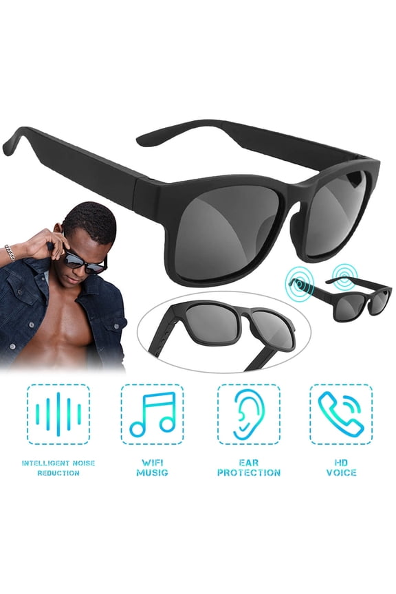 Audio Sunglasses with Open Ear Headphones Bluetooth Sunglasses Wireless Music Glasses Lens Portable Outdoor Noise Reduction Open Headphone,Black