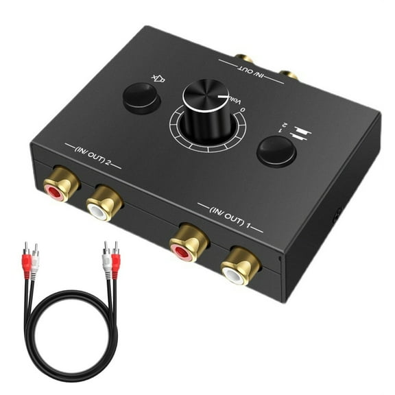Audio Switcher Box Bi-Directional Audio Switch Selector Box Volume Adjustable and One Key Mute, 1 in 2 Out/2 in 1 Out