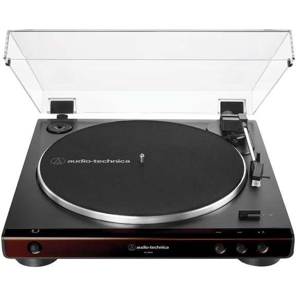 Audio-Technica 2-Speed Belt-Drive Fully Automatic Turntable with 45 RPM Adapter, Switchable Phono Preamp, and RCA Out, Black/Brown