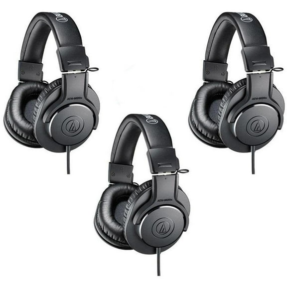 Audio-Technica 3 Pack ATH-M20x Professional Monitor Headphones, 96dB, 15-20kHz, Black - With Microfiber Cloth