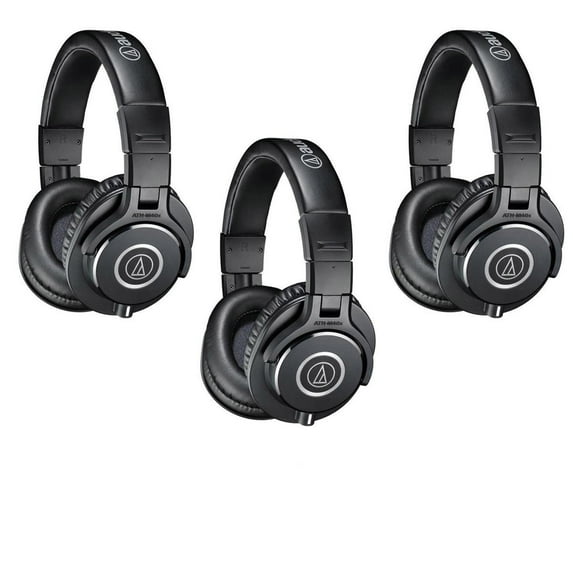 Audio-Technica 3 Pack ATH-M40x Professional Monitor Headphones, 98dB, 15-24kHz, with 9.8' Coiled and Straight Interchangeable Cables - Microfiber Cloth