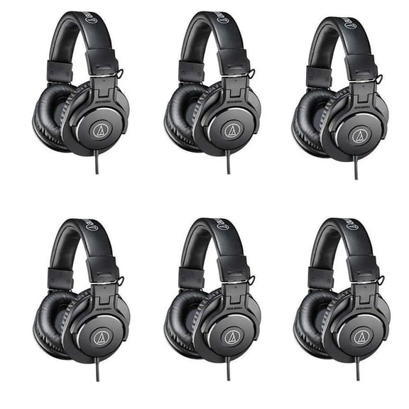 Audio-Technica 6 PACK ATH-M30x Professional Monitor Headphones, 96dB, 15-20kHz, Black