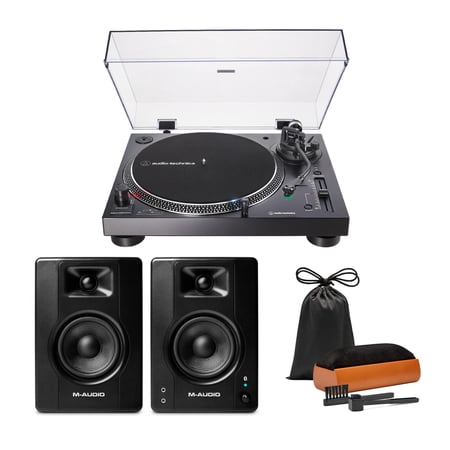 Audio-Technica AT-LP120X-USB Direct-Drive Analog and USB Turntable (Black) Bundle with M-Audio BX4BT 4.5-Inch 120W Bluetooth Studio Monitors and Cleaning Kit