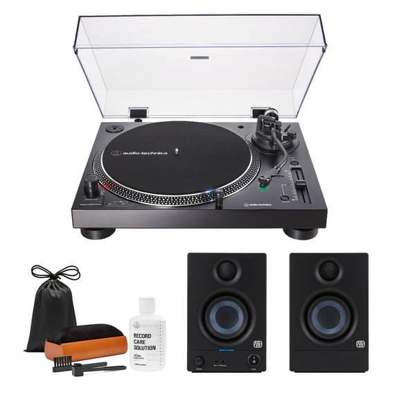 Audio-Technica AT-LP120X-USB Turnable with Presonus Monitors and Cleaning Kit