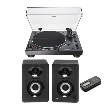 Audio-Technica AT-LP120X-USB USB Turntable (Black) with Powered Bluetooth Studio Monitors Bundle