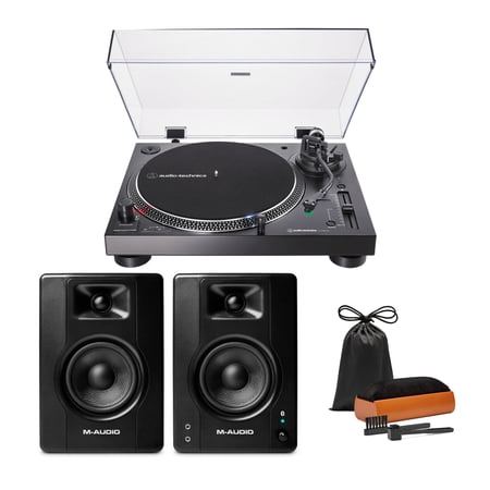 Audio Technica AT-LP120XBT-USB-BK Bluetooth Wireless Direct-Drive USB Turntable with Speakers Bundle