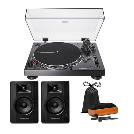 Audio Technica AT-LP120XBT-USB-BK Direct-Drive USB Turntable with Studio Monitors and Cleaning Kit