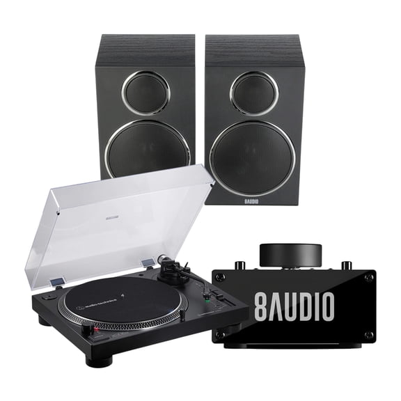 Audio Technica AT-LP120XBT-USB Bluetooth Wireless Direct-Drive USB Turntable Bundle with Desktop Amplifier System (2 Items)