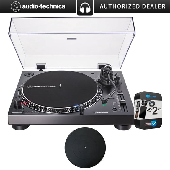 Audio-Technica AT-LP120XUSB-BK Direct-Drive Turntable Analog & USB, Black Bundle with 2 Year Extended Warranty & Deco Gear Universal 12" Silicone Rubber Turntable Platter Mat