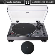 Audio-Technica AT-LP120XUSB-BK Direct-Drive Turntable Analog & USB Black Bundle with Deco Gear 12" Silicone Rubber Turntable Platter Mat & Deco Essentials Vinyl Record Cleaning Fluid System