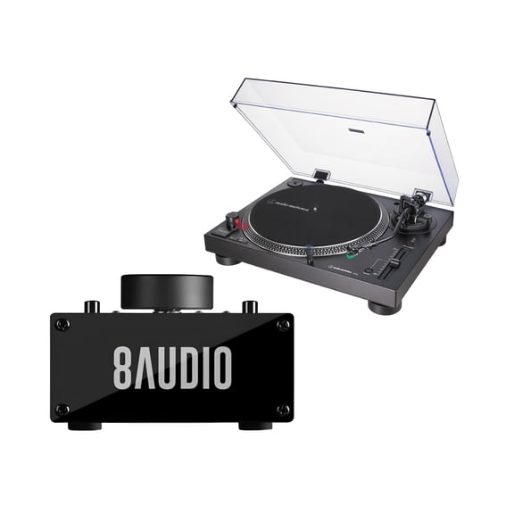 Audio-Technica AT-LP120XUSB Direct-Drive Analog Turntable (Black) Bundle with Desktop Amplifier System (2 Items)
