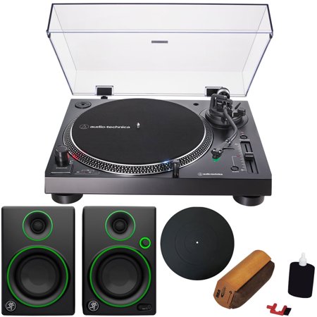 Audio-Technica AT-LP120XUSB Direct-Drive Turntable Analog/USB, Black + Audio Immersion Bundle w/ Platter, Vinyl Record Cleaning System & Mackie 3" Creative Reference Multimedia Monitors (Pair)
