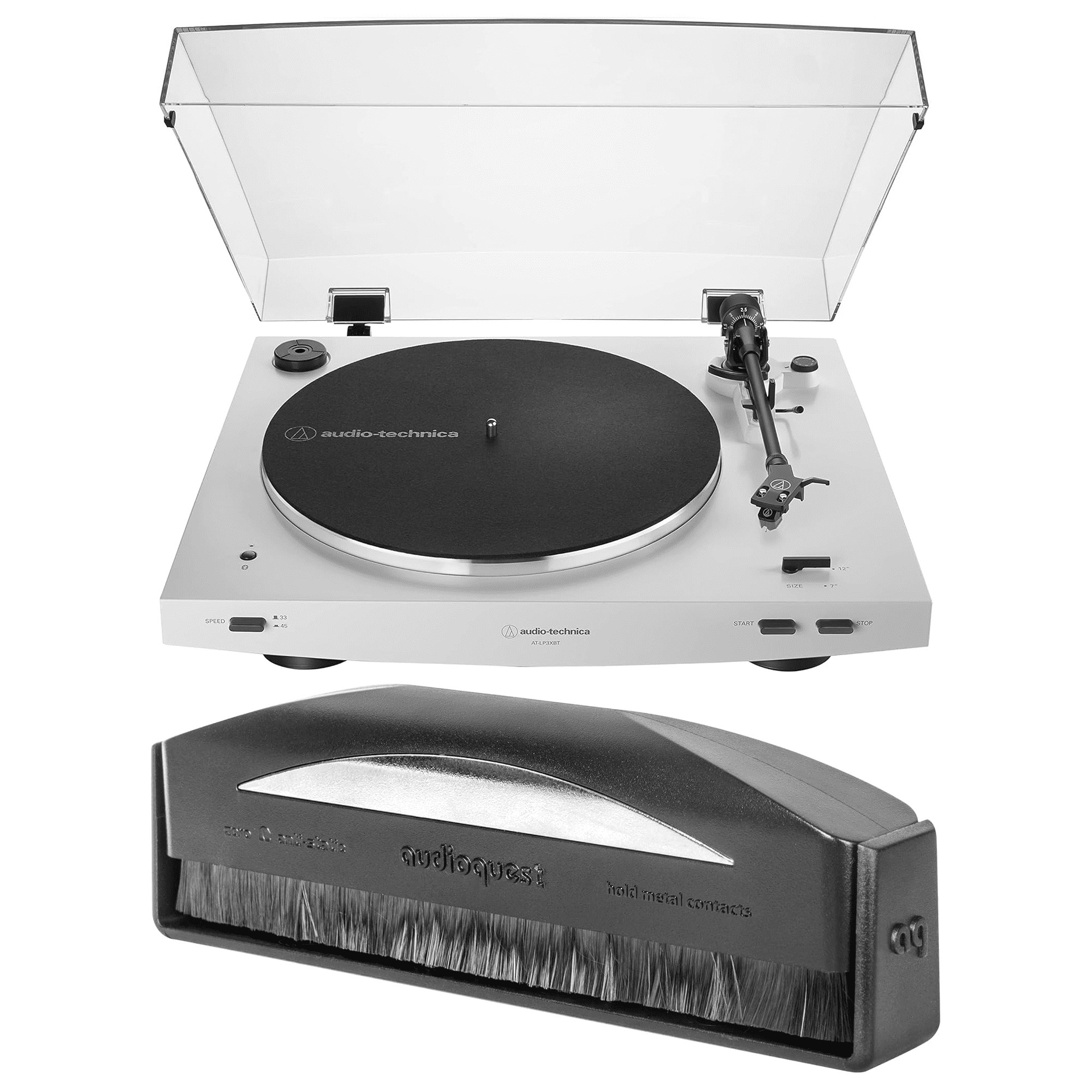 White Fully Automatic Wireless Belt-Drive Turntable with Bluetooth