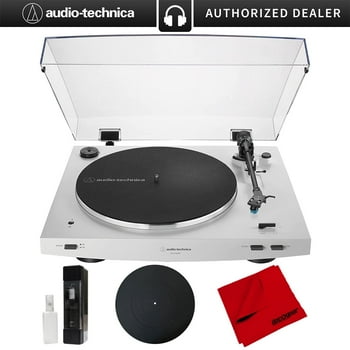 Audio-Technica AT-LP3XBT-WH Fully Automatic Wireless Belt-drive Turntable, White Bundle with Deco Gear 12" Silicone Rubber Platter Mat, Vinyl Record Cleaning Fluid System & Microfiber Cleaning Cloth