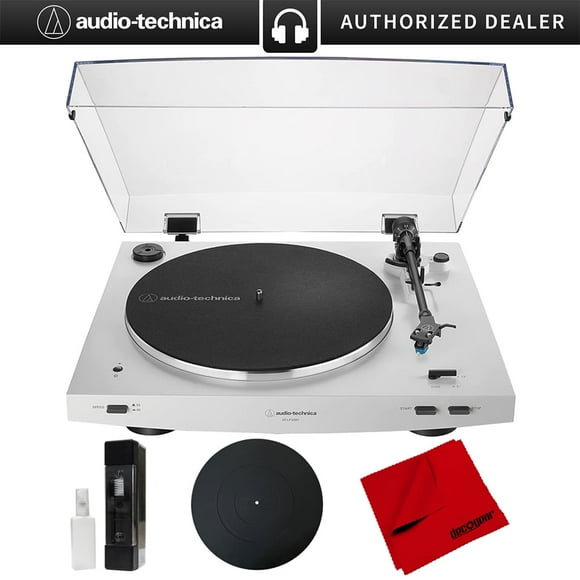 Audio-Technica AT-LP3XBT-WH Fully Automatic Wireless Belt-drive Turntable, White Bundle with Deco Gear 12" Silicone Rubber Platter Mat, Vinyl Record Cleaning Fluid System & Microfiber Cleaning Cloth