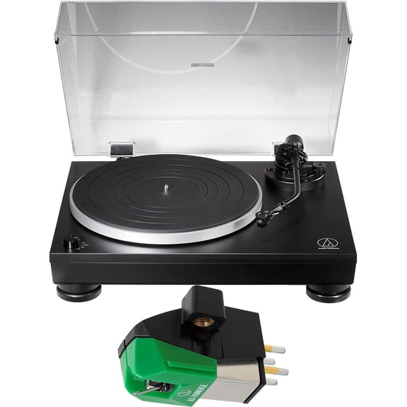 Audio Technica AT-LP5X 3-Speed Fully Manual Direct Drive Turntable with an Audio Technica AT-VM95E Green/Black Magnet Elliptical Stylus Cartridge (2020)