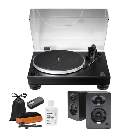 Audio Technica AT-LP5X Turntable with Bookshelf Speakers and Care System