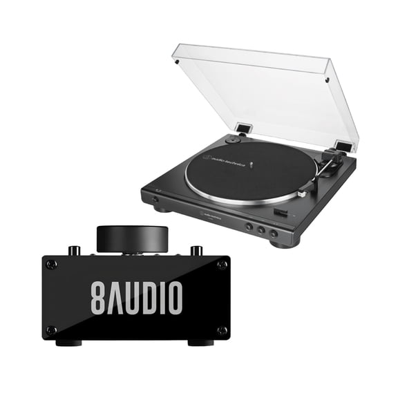 Audio-Technica AT-LP60X Belt-Drive Stereo Turntable Bundle with Desktop Amplifier System (2 Items)