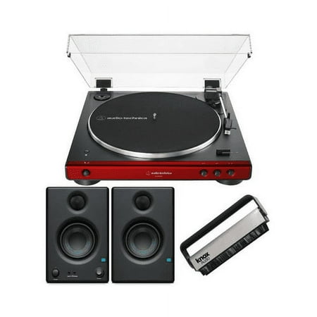 Audio-Technica AT-LP60X Bluetooth Turntable (Red) with PreSonus Eris 3.5BT Bluetooth Monitors Bundle