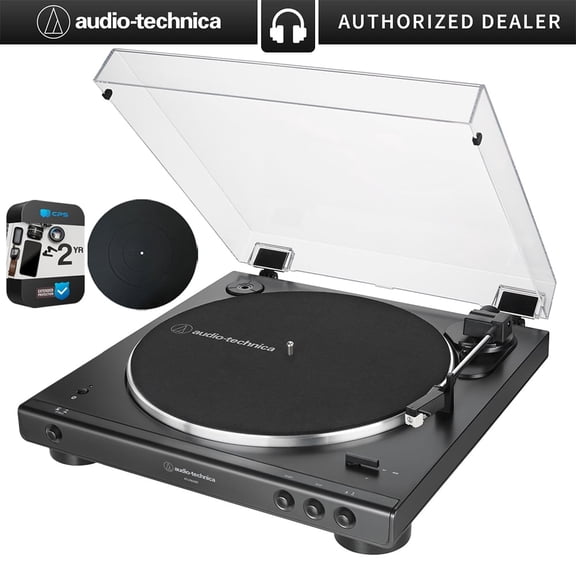 Audio-Technica AT-LP60XBT-BK Fully Automatic Belt-Drive Bluetooth Stereo Turntable, Black Bundle with Deco Gear Universal 12" Silicone Rubber Turntable Platter Mat + 2 Year Enhanced Protection Pack