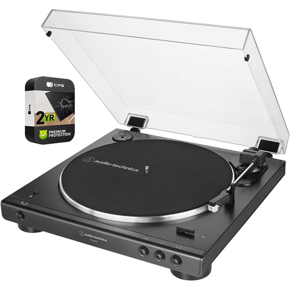 Audio-Technica AT-LP60XBT-BK Fully Automatic Belt-Drive Bluetooth Stereo Turntable Black Bundle with 2 YR CPS Enhanced Protection Pack