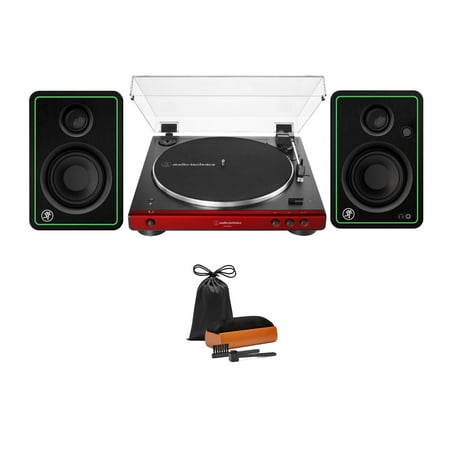 Audio-Technica AT-LP60XBT Bluetooth Automatic Stereo Turntable (Red) with Bluetooth Monitors (Pair)