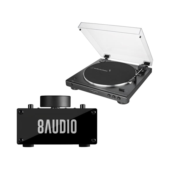 Audio-Technica AT-LP60XBT Bluetooth Fully Automatic Stereo Turntable Bundle with Desktop Amplifier System (2 Items)