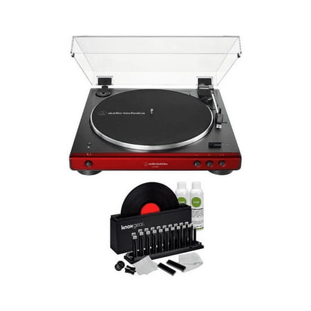 Audio-Technica AT-LP60XBT Bluetooth Fully Automatic Stereo Turntable (Red) with Record Cleaner Kit