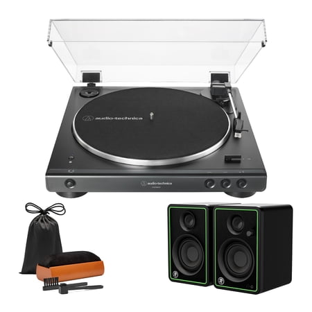 Audio-Technica AT-LP60XBT Bluetooth Fully Automatic Turntable (Black) with CR3-XBT Bluetooth Speaker