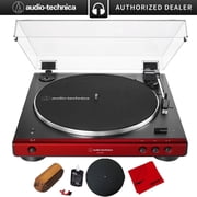 Audio-Technica AT-LP60XBT-RD Fully Automatic Belt-Drive Bluetooth Stereo Turntable, Red/Black Bundle with Deco Gear Universal 12" Silicone Rubber Mat + Vinyl Record Cleaning Kit w/ Microfiber Cloth