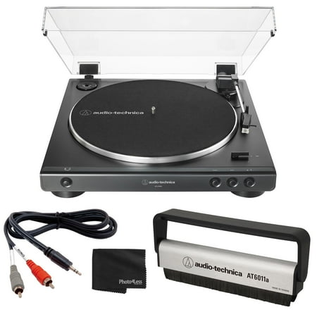 Audio-Technica AT-LP60XBT Stereo Turntable with Bluetooth (Black) + Anti-Static Record Brush + 1/8 Inch Dual RCA Adapter Cable + Photo4Less Cleaning Cloth - Top Value Bundle