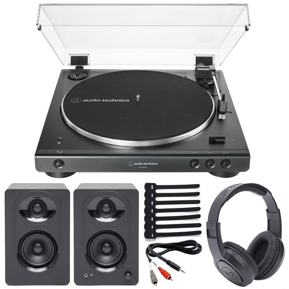 Audio-Technica AT-LP60XBT Stereo Turntable with Bluetooth (Black) + Samson M30 Powered Studio Monitors + Samson Headphones + More