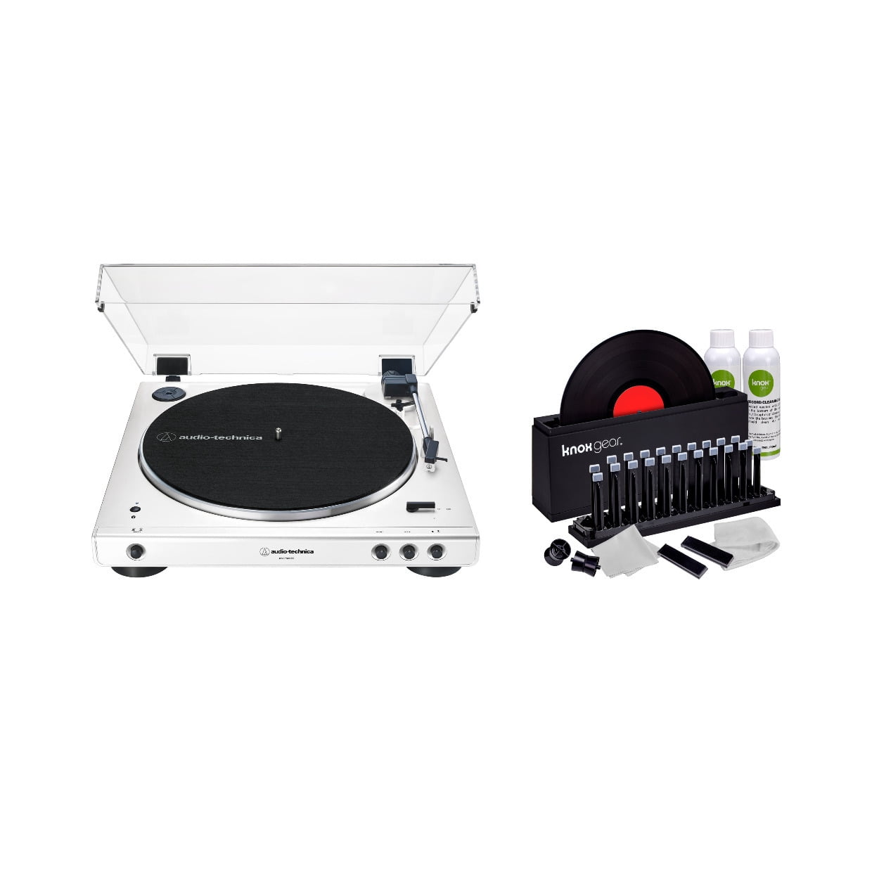 Audio-Technica AT-LP60XBT-WW Fully Automatic Stereo Turntable (White) with  Vinyl Record Cleaner Kit 