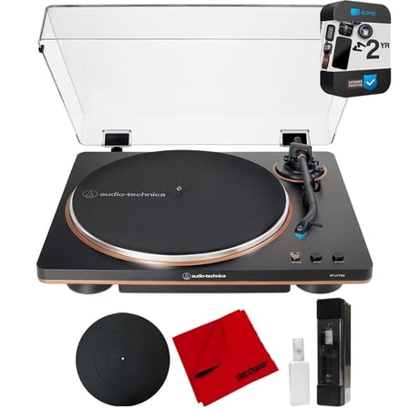 Audio-Technica AT-LP70X-BZ Fully Automatic Belt-Drive Turntable Black/Bronze Bundle with Rubber Platter Mat, Cleaning Fluid System, Cleaning Cloth and 2 YR CPS Enhanced Protection Pack