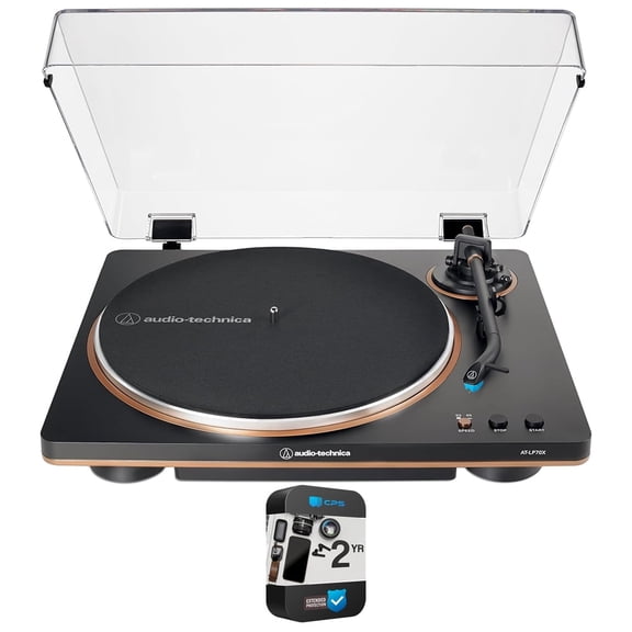 Audio-Technica AT-LP70X-BZ Fully Automatic Belt-Drive Turntable, Black/Bronze Bundle with 1 Year Extended Protection Pack
