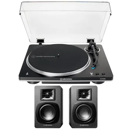 Audio Technica AT-LP70XBT-BS Automatic Belt-Drive Turntable - Black/Silver with Audio Technica AT-SP3X Powered Bookshelf Speakers (2024)