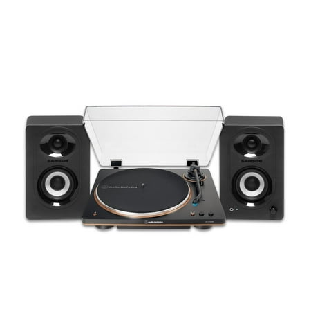 Audio-Technica AT-LP70XBT-BZ Fully Automatic Wireless Belt-Drive Turntable (Black and Bronze) Bundle with M30BT MediaOne 3-Inch Powered Bluetooth Studio 20W Monitors Pair (Black) (2 Items)