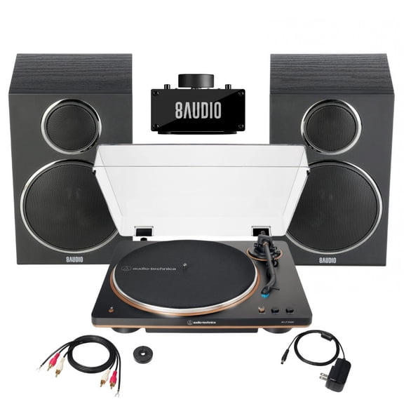 Audio-Technica AT-LP70XBT-BZ Fully Automatic Wireless Belt-Drive Turntable Bundle with Amplifier System (2 Items)