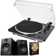 Audio-Technica AT-LP70XBT Fully Automatic Wireless Belt-Drive Turntable, Black/Silver Bundle with PreSonus Eris 3.5 Powered Active Studio Monitors, Pair + CPS Exclusive 26 Month Protection Pack