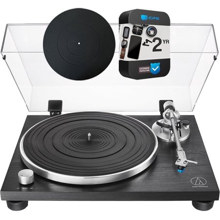 Audio-Technica AT-LPW30BKR Fully Manual Belt-Drive Turntable Bundle with Deco Gear Universal 12 inch Silicone Rubber Turntable Platter Mat and 2 YR CPS Enhanced Protection Pack