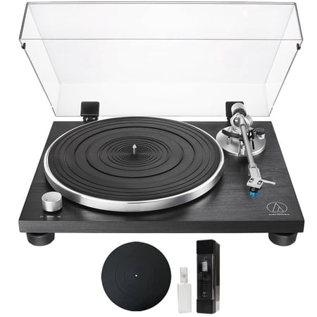 Audio-Technica AT-LPW30BKR Fully Manual Belt-Drive Turntable Bundle with Deco Gear Universal 12 inch Silicone Rubber Turntable Platter Mat and Deco Essentials Vinyl Record Cleaning Fluid System